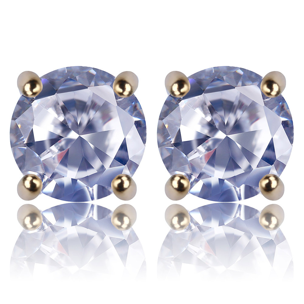 18K Gold Hiphop Single CZ Zircon Round Stud Earrings 0.4 0.6 0.8 cm for Men Women and Girls Gifts Bling Iced Out Diamond Earrings Studs Rock Rapper Je
