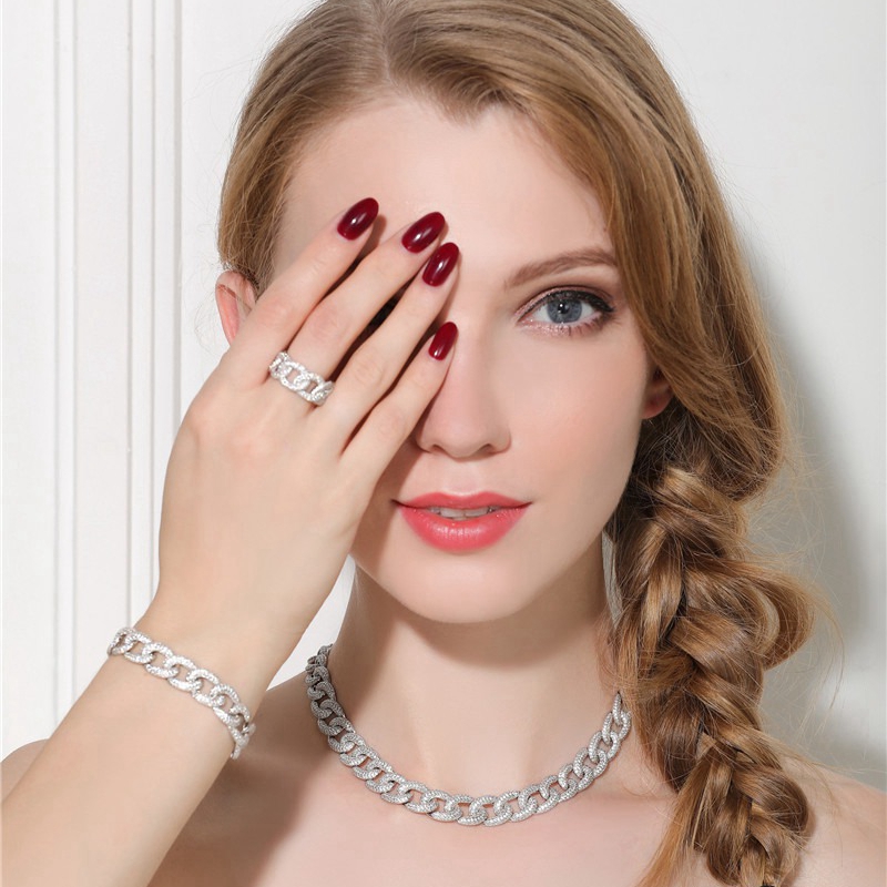 Hip Hop Vintage Fashion Jewelry 925 Sterling Silver&Rose Gold Fill Pave White Sapphire CZ Diamond Gemstones Link Chain Wedding Bridal Ring