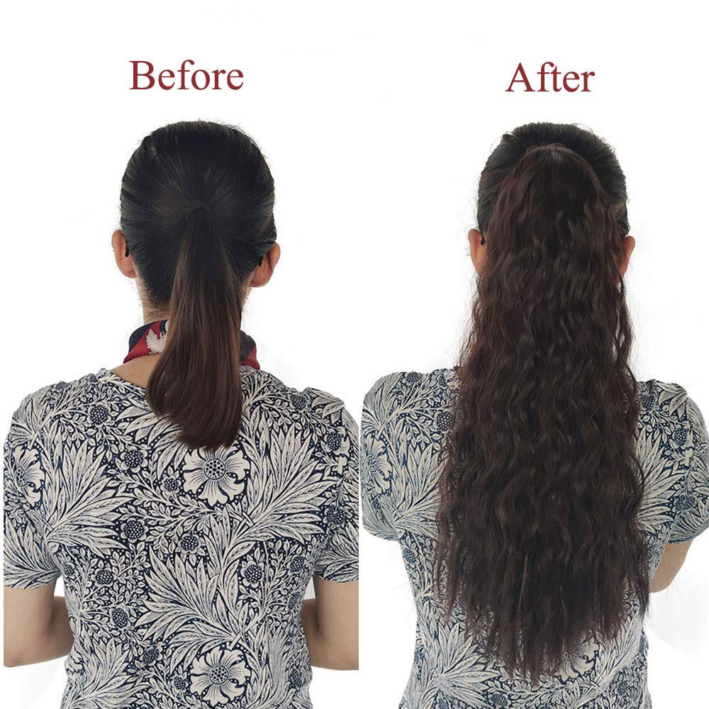160g Long Drawstring Ponytail Human High Puff Afro Clip in Ponytail Hair Extensions Brown Curly Corn Wave Clip in Hair Pieces for Women