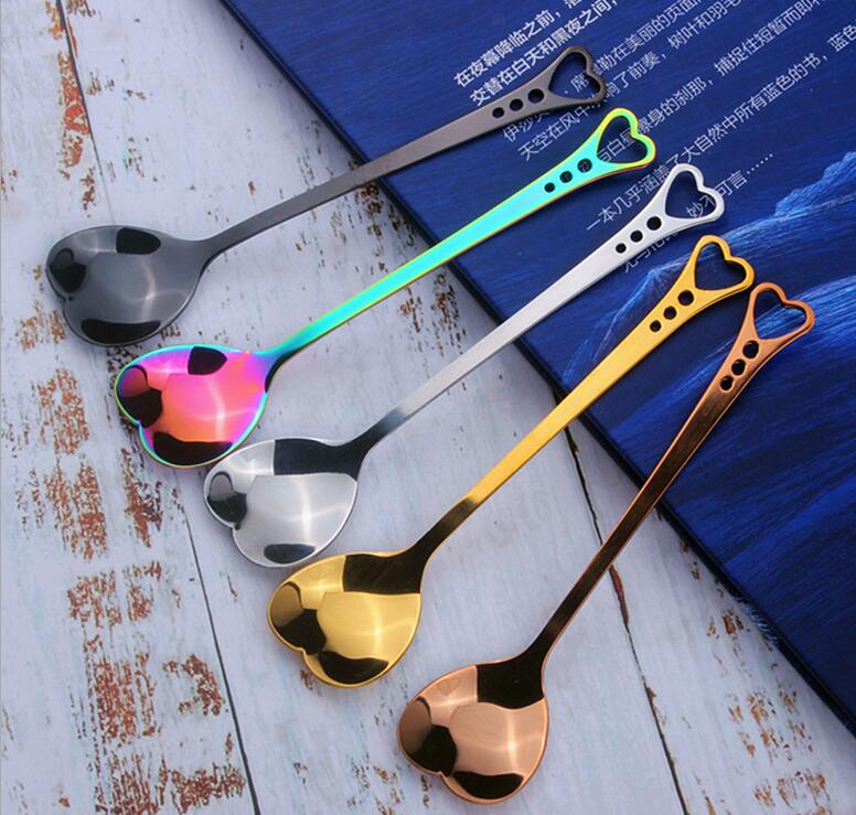 NEW Colorful Heart Shape Stainless Steel Coffee Spoon Dessert Sugar Stirring Spoon Ice Cream yogurt Honey Spoon Kitchen Wholesale от DHgate WW