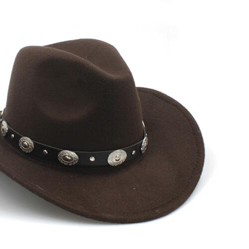Rollup Large Brim Wool Felt Hats Women Men Western Cowboy Hat With Punk Leather Belt Jazz Cap