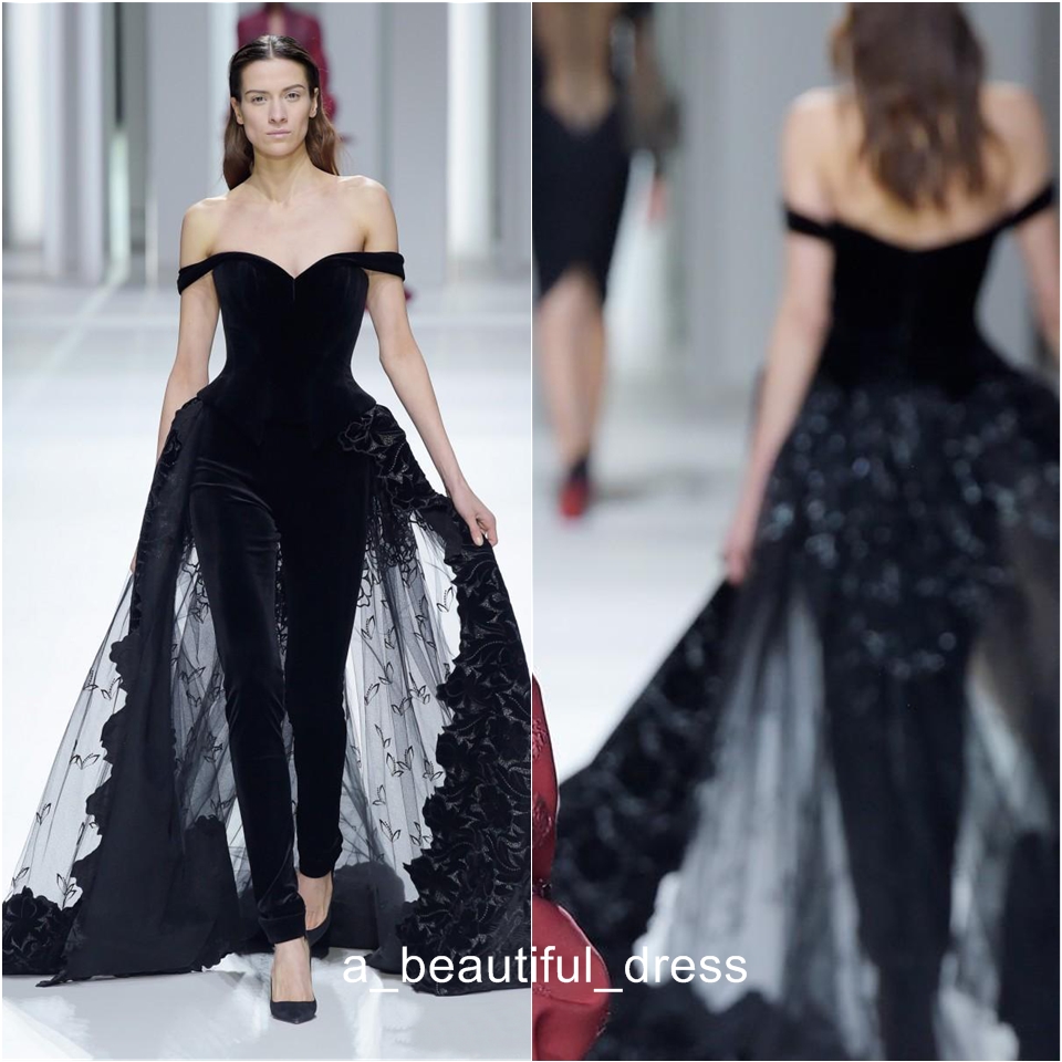 Women Fashion Evening Dresses Jumpsuits Off Shoulder Overskirts Tulle Lace Dress Prom Dresses Special Occasion Wears Robes De Soirée ED1141