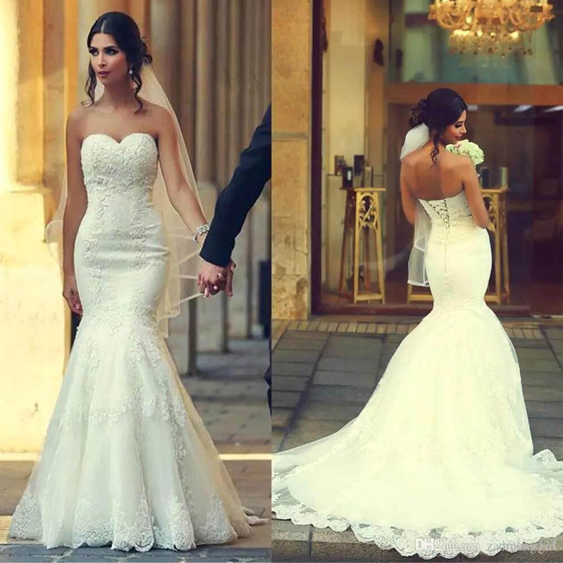 Arabic Lace Mermaid Wedding Dresses 2020 Sweetheart Lace Applique Court Train Wedding Dress Bridal Gowns
