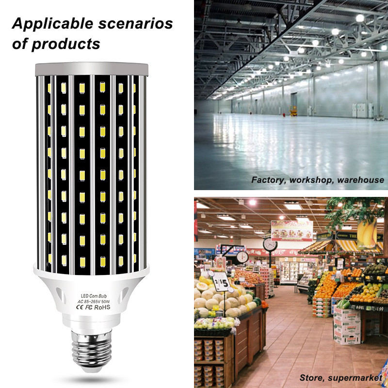 Fan Cooling LED Corn Light Bulb AC100-277V E27 50W 2835 Without Lamp Cover for Indoor Home Decoration Droplight Street Spotlight LED011