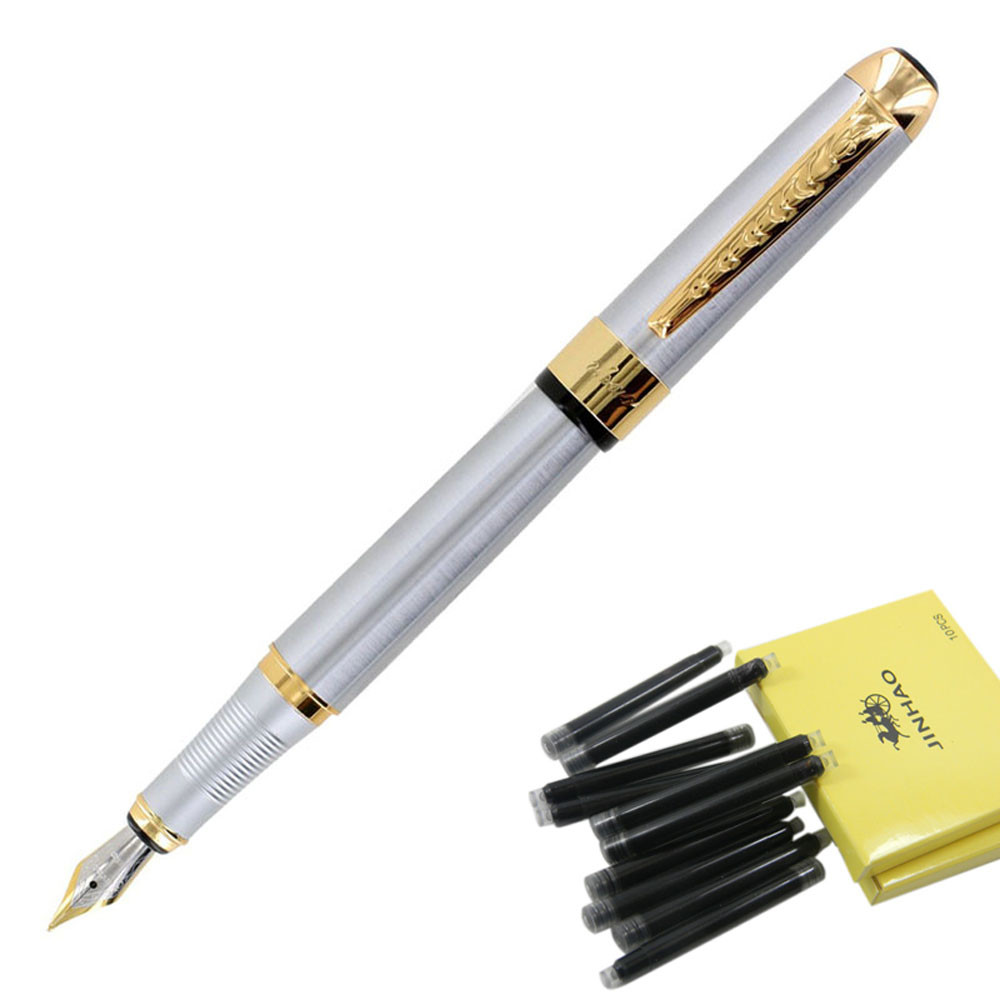 2019 New 250 Stainless Steel Gold Trim Fountain Pen & 10PC Black Ink Refills Set#T2, Red
2019 New 250 Stainless Steel Gold Trim Fountain Pen & 10PC Black Ink Refills Set#T2, Red