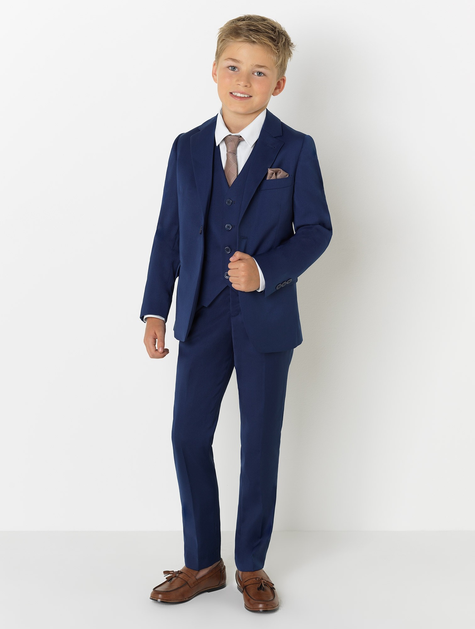 Custom Made Kids Wedding Tuxedos Handsome 3 Pieces Peaked Lapel Pants Suits Handsome Boy's Formal Wear(Jacket+vest+Pants)