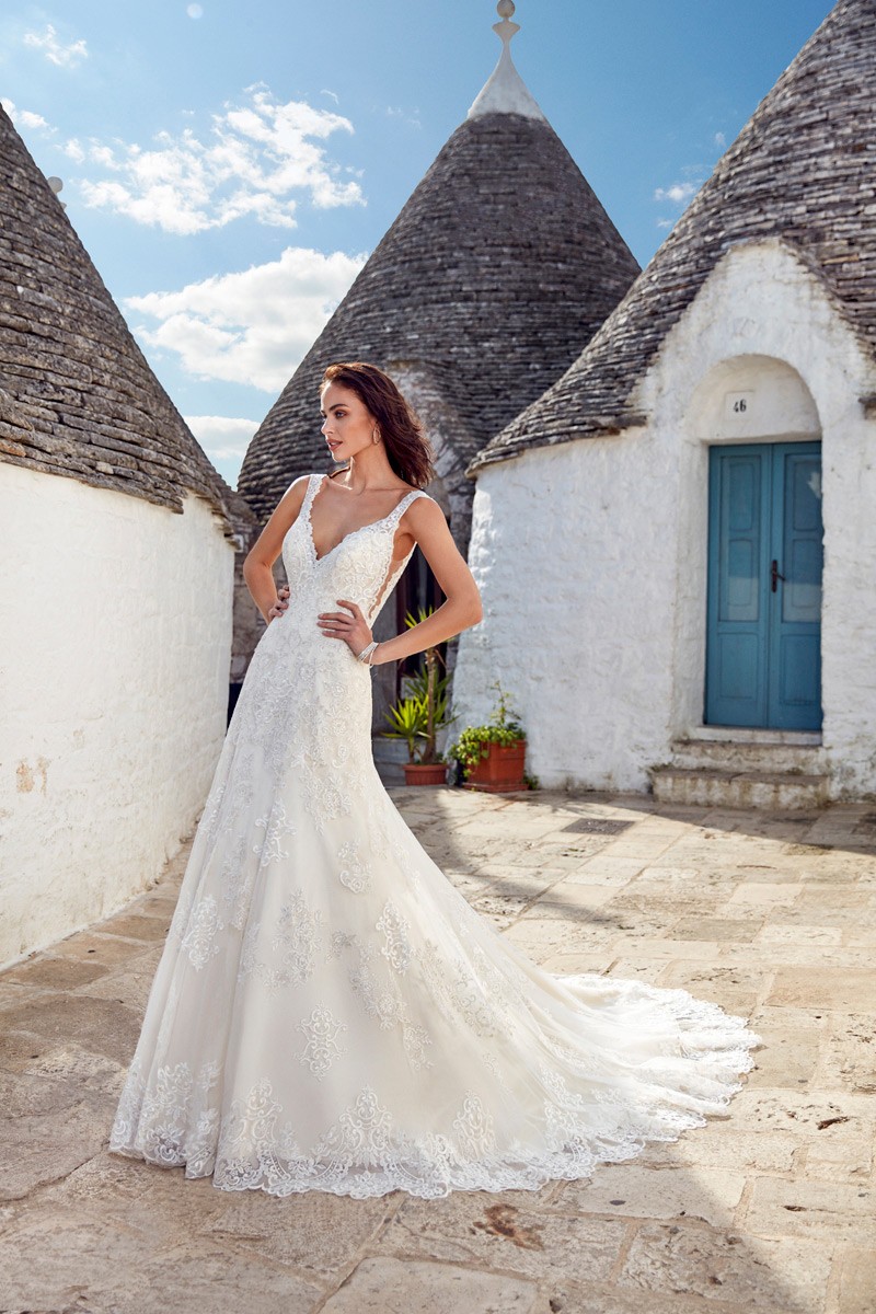 Eddy K 2019 Mermaid Wedding Dresses Full Lace Bridal Gowns V Neck Backless Sweep Train Plus Size Boho Beach Wedding Dress