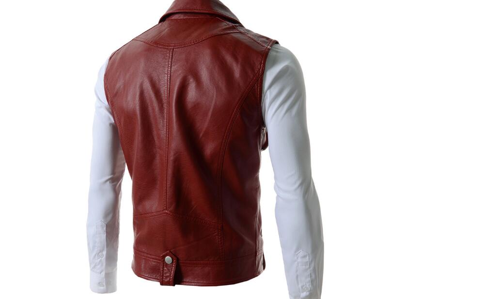 Wholesale-New ! Mens Removable Sleeve Designer High Quality PU Leather Jacket Men Motorcycle Jacket Jaqueta Couro Color : Red / Black