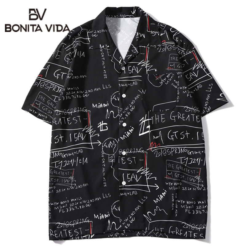 Bonita Vida Hawaiian Streetwear Men Hip Hop Short Sleeve Shirts Graffiti Print Harajuku Beach Shirt Summer Casual Shirt Tops, Black 
Bonita Vida Hawaiian Streetwear Men Hip Hop Short Sleeve Shirts Graffiti Print Harajuku Beach Shirt Summer Casual Shirt Tops, Black