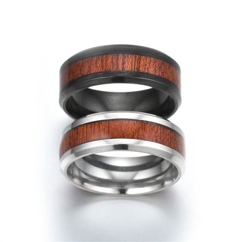 Stainless Steel Wood Grain ring Band engagement rings for women men hip hop jewelry drop ship