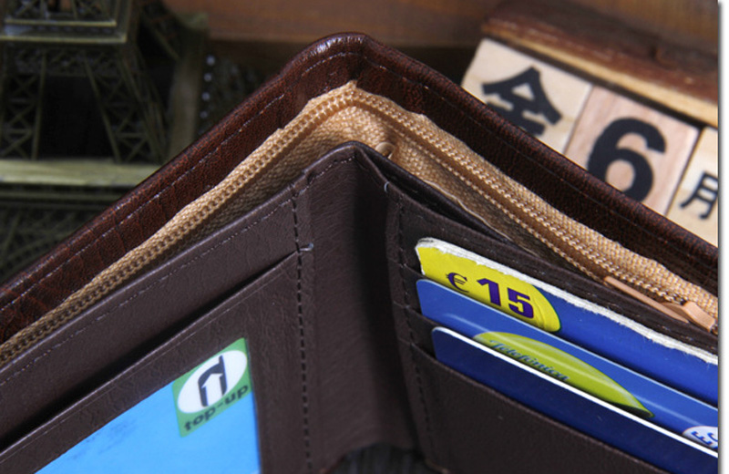 Wallets Vintage Mens Fine Bifold Brown Black PU Leather Credit Card Cool tri fold Wallet for men