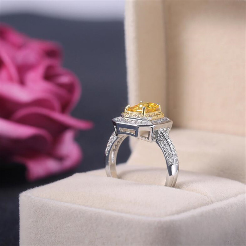 Victoria Wieck Luxury Jewelry 925 Sterling Silver Princess Cut Yellow Topaz CZ Diamond Gemstones Party Eternity Women Wedding Bridal Ring