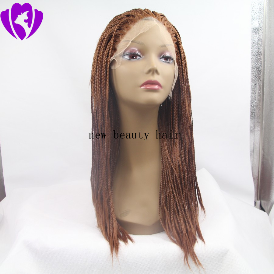 Wholesale Brown Micro Braids Wigs High Quality Braiding hair Heat Resistant Braided Glueless Synthetic Lace Front Wigs for Black Women
