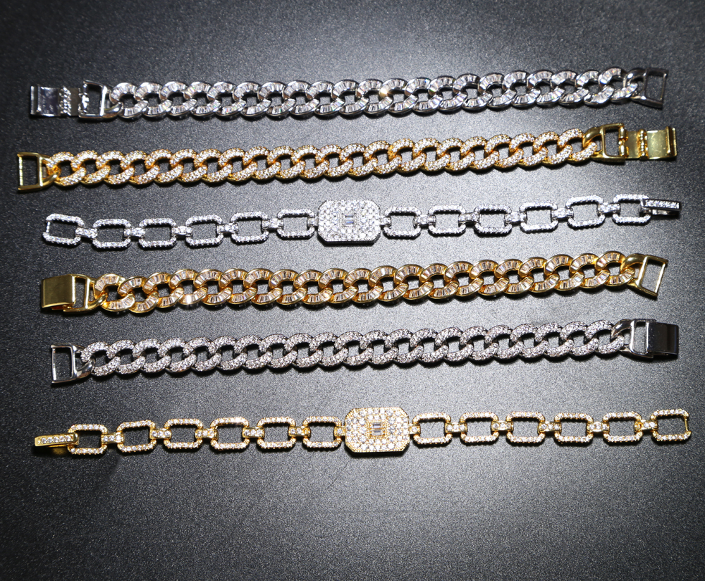 Iced out Hip hop bling micro pave cz bracelet for women jewelry 17cm Miami cuban link chain hiphop