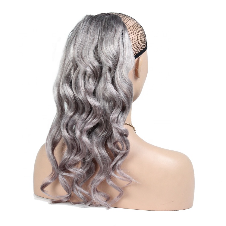 Water Wavy grey Drawstring poni tail hair piece wet wavy women ponytail clip in hair extension 100g120g140g