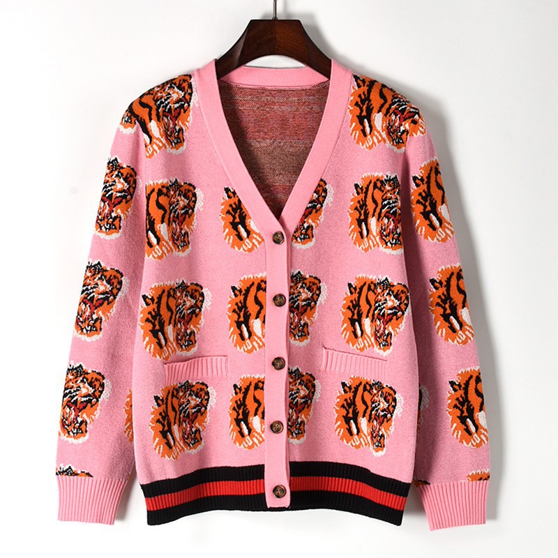 Fashion-2019 New Autumn and Winter Women Knitwear Covered Tiger Head Print V-Neck Knit Shirt Cardigan Sweater Womens Outwear Tops Size -L, Pink
Fashion-2019 New Autumn and Winter Women Knitwear Covered Tiger Head Print V-Neck Knit Shirt Cardigan Sweater Womens Outwear Tops Size -L, Pink