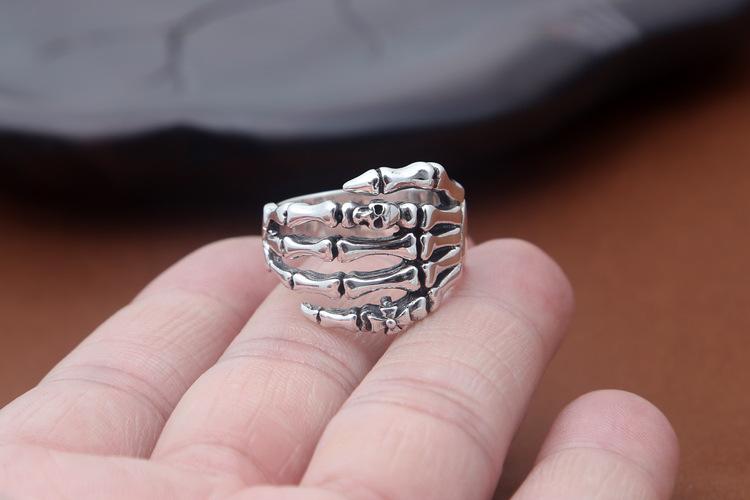 925 sterling silver punk vintage jewelry American hand-made designer skull Skeleton hands antique silver band rings for women & men