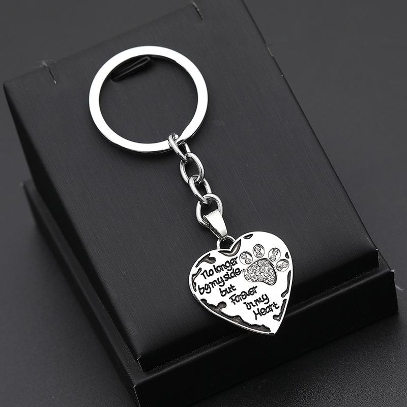 12 Pcs/Lot Key Chain No Longer By My Side But Forever In My Heart Paw Print Heart Keychain Pet Animal Lovers Memorial Friend Key Ring Gift