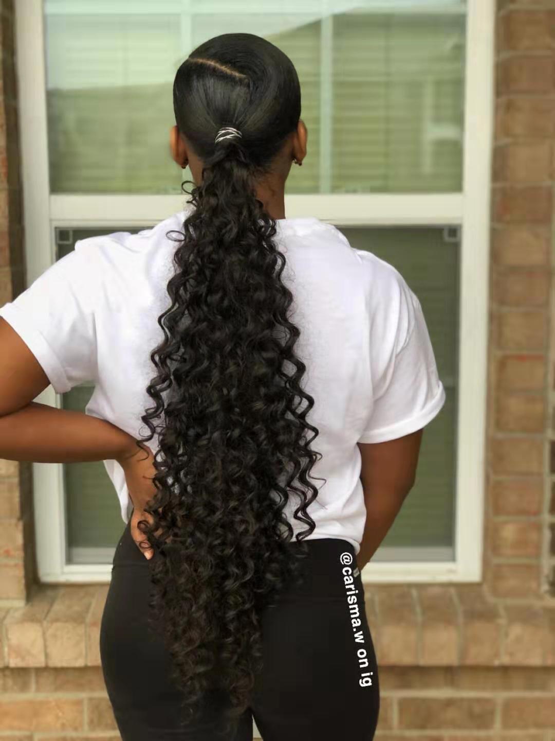 Hot new Brazilian deep wave hair bundles extened ponytail trendy hairstyle 100% human hair ponytail wraps pony tail for black women140g