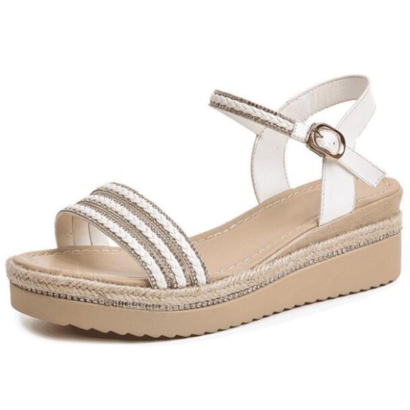 2020 New Summer Rhinestone Straw Braid Cowhide Leather Sandals Fashion Elegant Temperament High Heel Sandals Wedge Women, Black
2020 New Summer Rhinestone Straw Braid Cowhide Leather Sandals Fashion Elegant Temperament High Heel Sandals Wedge Women, Black