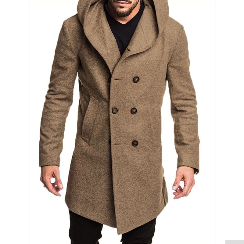 Mens Woolen Coat Men Hooded Coat Fashion Business Casual Slim Fit Hairy Male Long Jacket Large Size S-3XL от DHgate WW