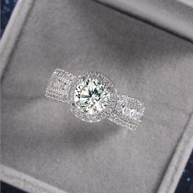 Vintage Fashion Jewelry 925 Sterling Silver Round Cut White Topaz CZ Diamond Gemstones Party Women Wedding Engagement Band Ring For Lovers