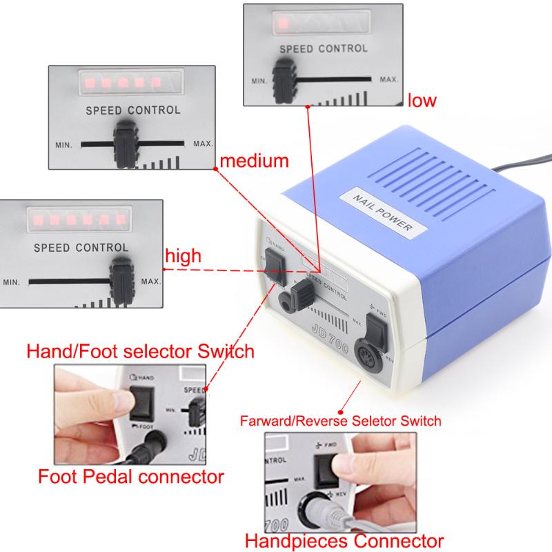 35W 40000RPM JD700 Pro Electric Nail Drill Machine Equipment Manicure Pedicure Files Nail Art Drill Pen Machine Set Tools