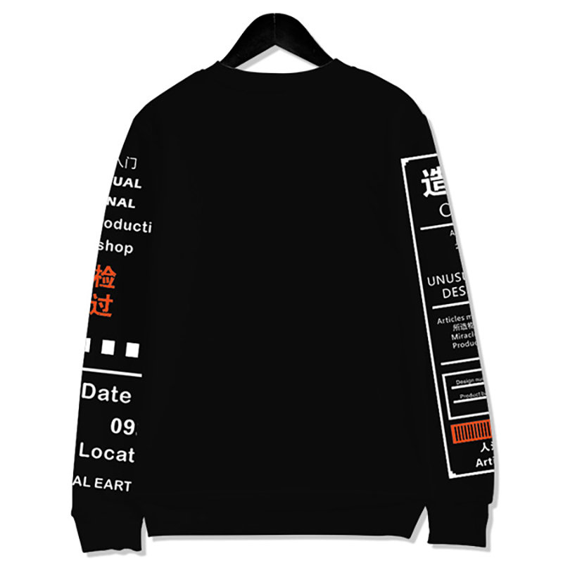 Chinese Characters Artificial Earth 3D hoodie Sweatshirt Harajuku Tracksuit Outerwear Graphic Graffiti Kanji Sweatshirts 2020