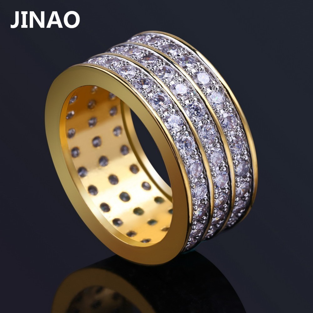 JINAO Hip Hop Rock Gold Color Plated Round Rings Cool Full Iced Out Micro Pave CZ Stone Ring For Male Jewelry Gift D19011502