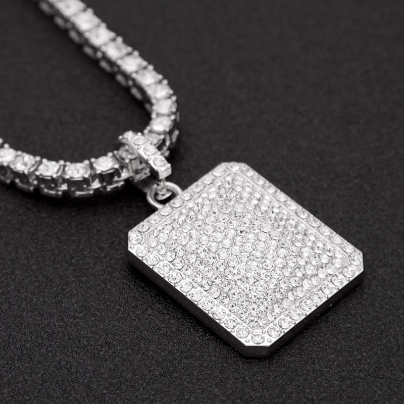 Fashion- Hop Necklace Jewelry Fashion Gold Iced Out Chain Full Rhinestone Dog Tag Pendant Necklaces