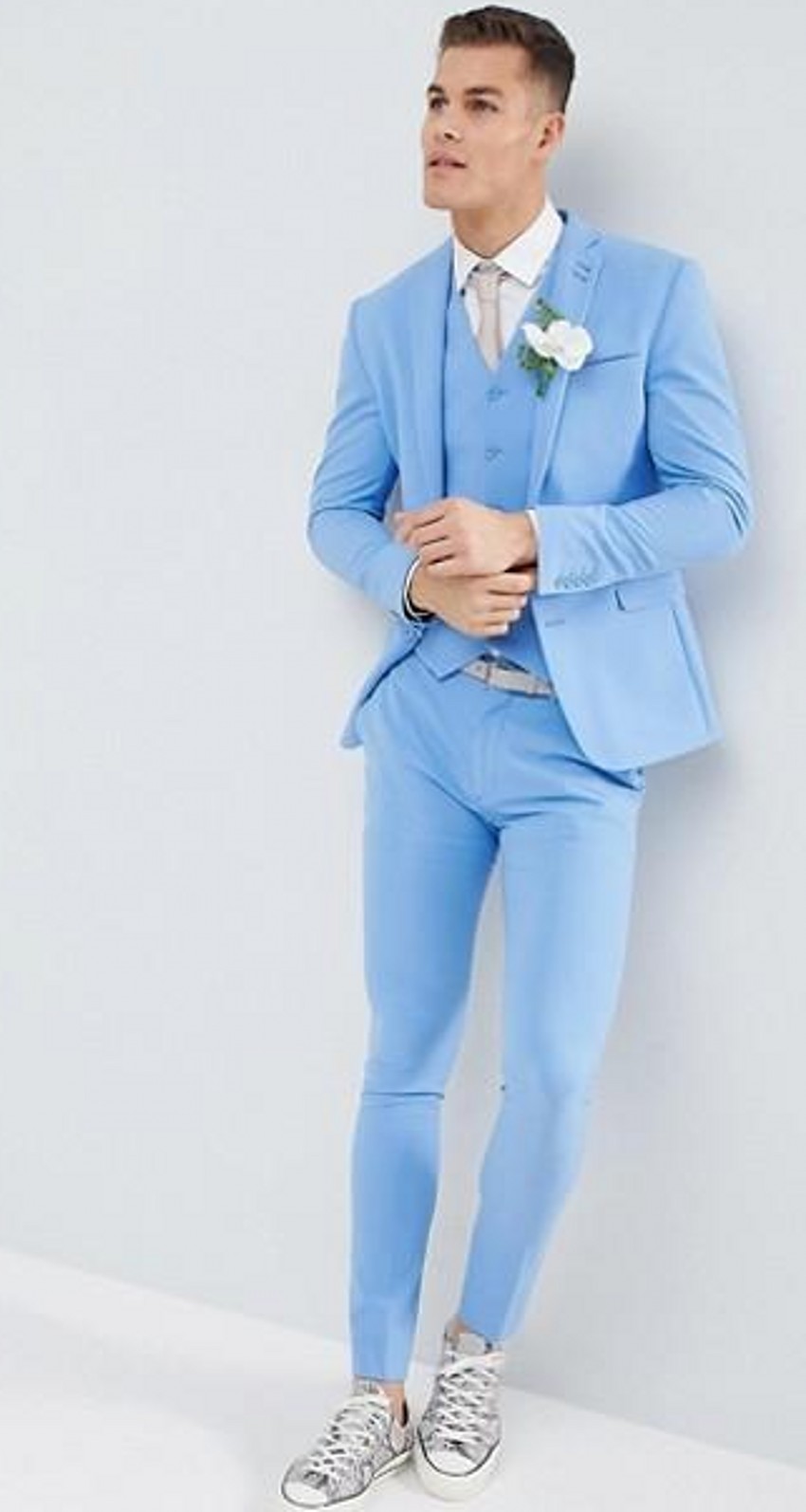 Light Blue Groom Tuxedos Notch Lapel Groomsman Wedding Tuxedos Fashion Men Prom Jacket Blazer 3 Piece Suit(Jacket+Pants+Tie+Vest) 1826