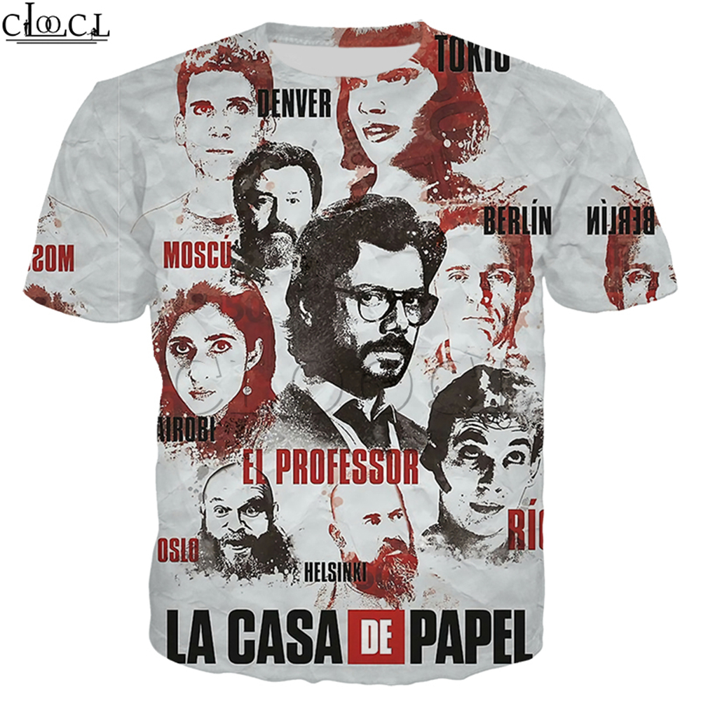 Movie La Casa De Papel T Shirt Women Men 3D Print Short Sleeve Sweatshirts Money Heist The Paper House Casual Streetwear Tops, T shirt 1
Movie La Casa De Papel T Shirt Women Men 3D Print Short Sleeve Sweatshirts Money Heist The Paper House Casual Streetwear Tops, T shirt 1