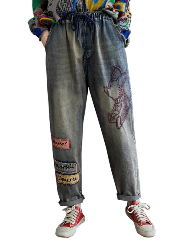 2020 Vintage Women Loose Harem Pants Denim Elastic Waist Jeans Dearie Letter Splice Drawstring Plus Size Jeggings Trousers, Blue
2020 Vintage Women Loose Harem Pants Denim Elastic Waist Jeans Dearie Letter Splice Drawstring Plus Size Jeggings Trousers, Blue