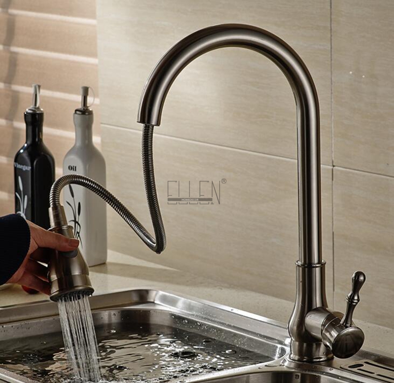 Kitchen Faucet Pull Out Kitchen Hot and Cold Mixer Crane Water Tap Rotation Spray Chrome Brush Nickel Torneira Cozinha
