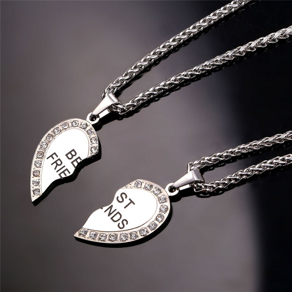 Fashion- Couple Pendant Forever Best Friend Heart Necklace Gold Plated Stainless Jewelry Necklace Girlfriend Brother Necklace P821