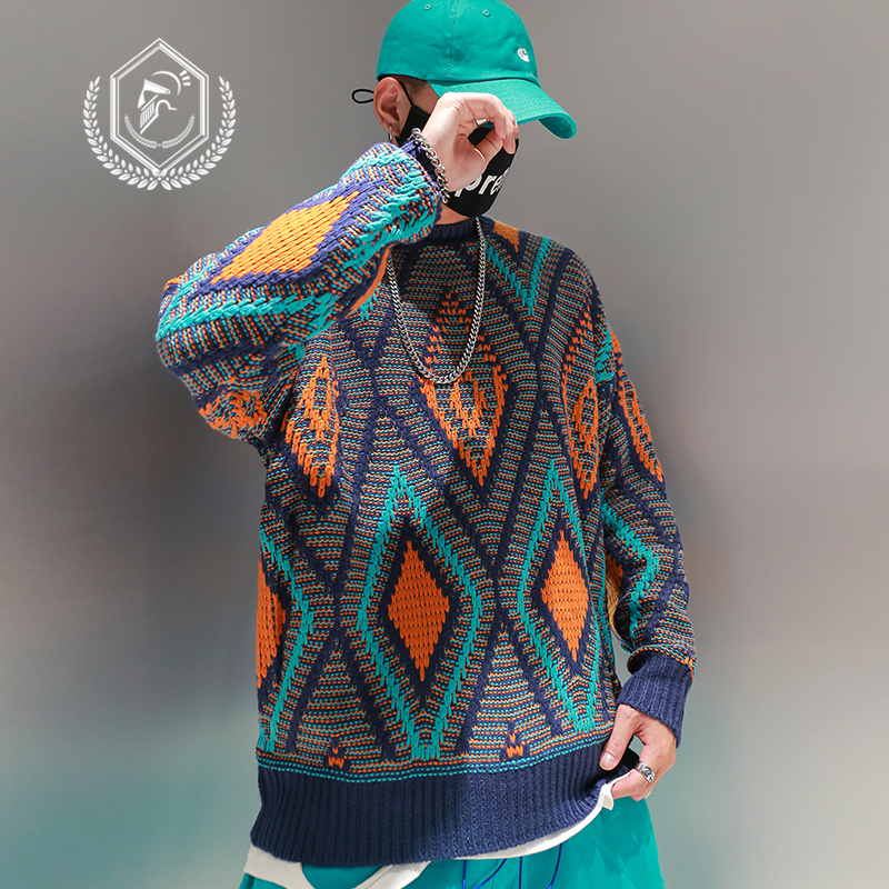 Golomise Men Loose Knitwear Fashion Patchwork Hip Hop Pullovers NEW Sweaters, Beige
