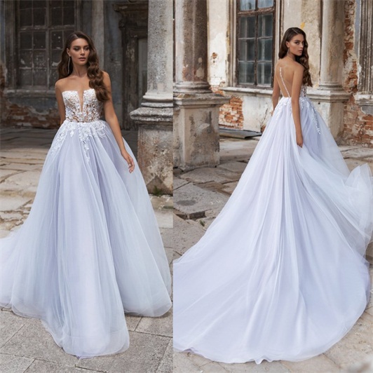 2020 Sexy A Line Wedding Dresses Illusion Bodice Sheer Neck Sleeveless Appliqued Sequins Beaded Court Train Custom Made Bridal Gowns