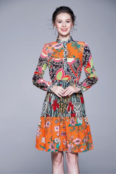 Europe Station Fashion Princess Skirt Vintage Print Stand Collar High Waist Mid-Long Dress, Orange
Europe Station Fashion Princess Skirt Vintage Print Stand Collar High Waist Mid-Long Dress, Orange