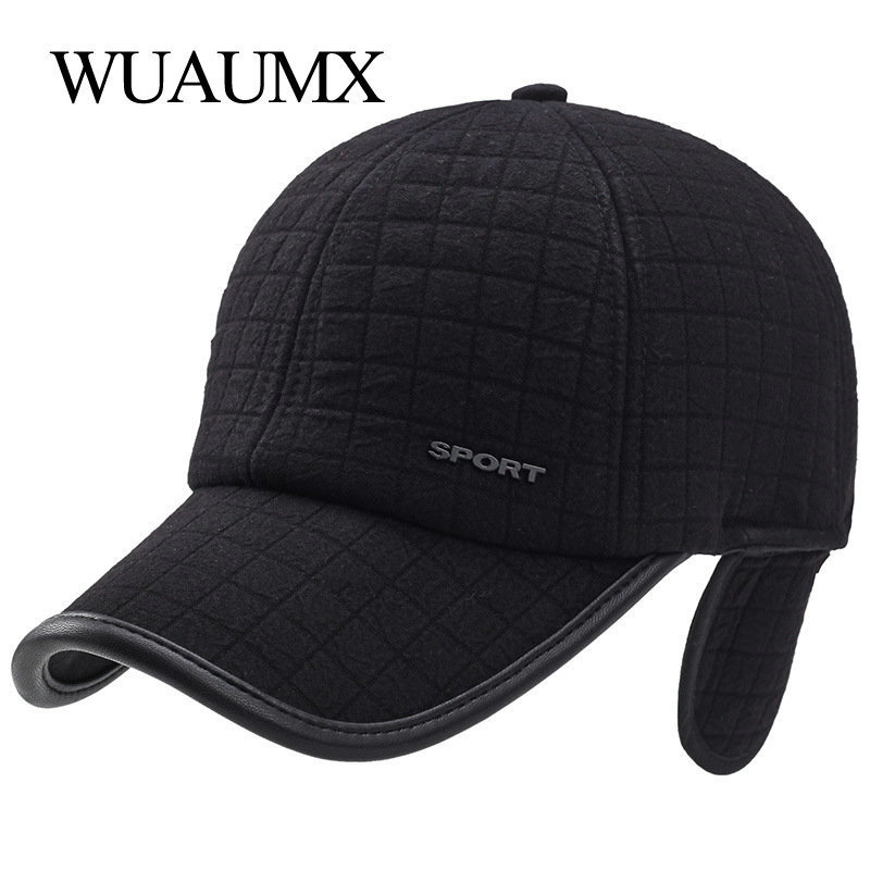 Wuaumx Winter Thicker Baseball Cap For Men With Earflaps Keep Warm Cotton Snapback Cap Men Father Hat Ear Protection Casquette Y19052004