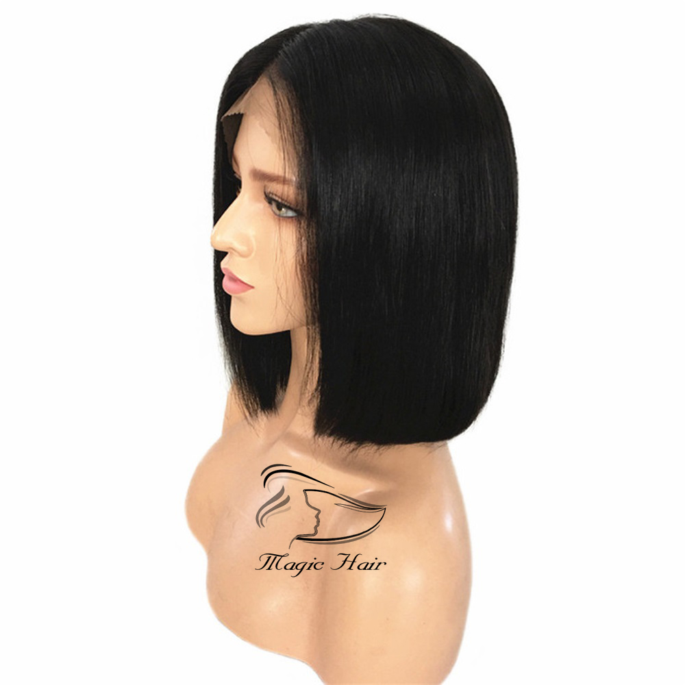 Short Human Hair Bob Wigs Brazilian Lace Front Human Hair Wigs For Black Women Remy Straight 130% 4x4 Silk Base Closure Wig