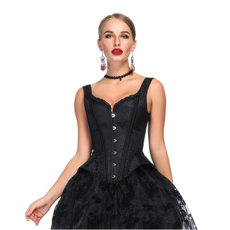 Women Vintage Halterneck Contrast Panel Overbust Padded Corset with Side Hip Curve Lace Up Coselet Fashion Dancing Corset Top Multicolor