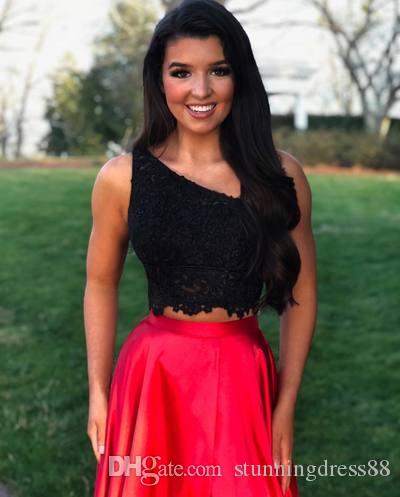 Sexy Two Piece Black And Red A E Prom Dresses One Shoulder Pleats Backless Or Length Formal Dress Evening Gowns Vestidos De Noiva 6660306