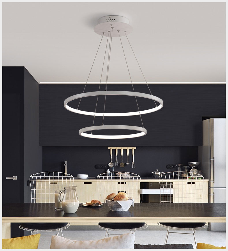 Modern Aluminum Classical Circle Ring Led Pendant Light For Living Room Bedroom White Black Silver Gold Frame Home Lighting