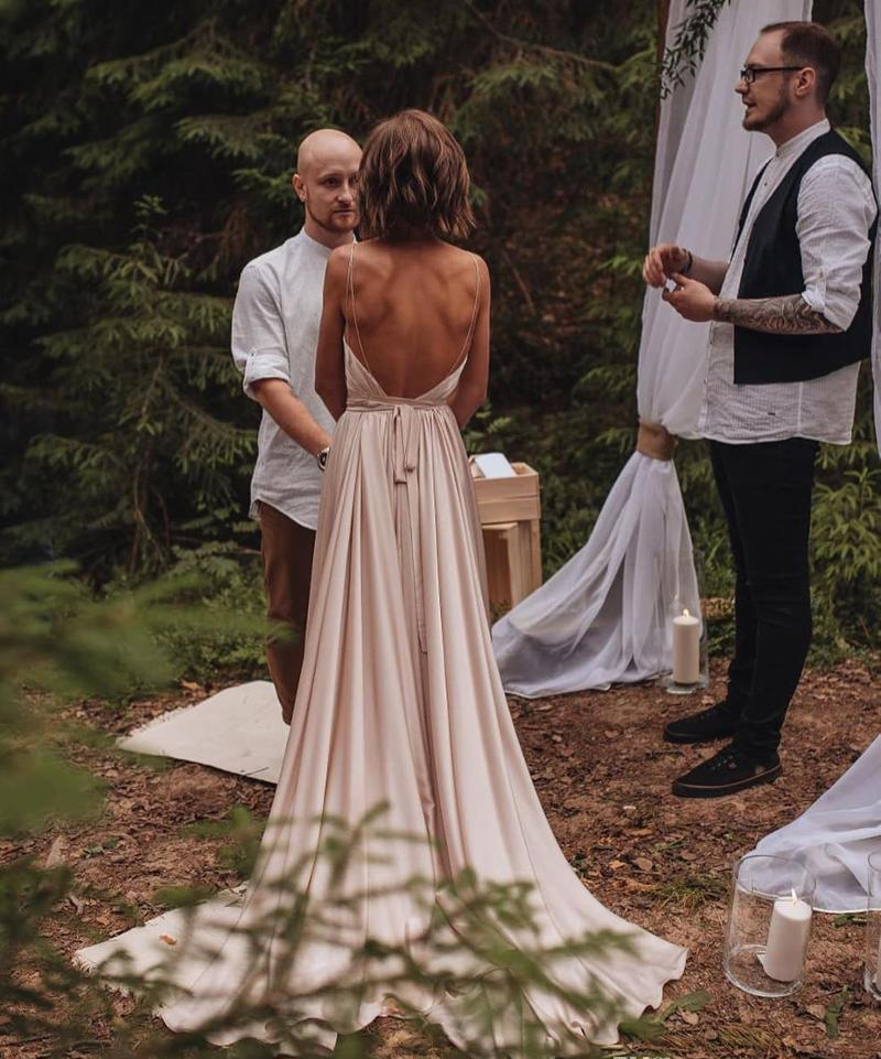Simple Boho Wedding Dresses A Line Spaghetti Strap Backless Country Garden Bride Bridal Gowns Plus Size Custom Made