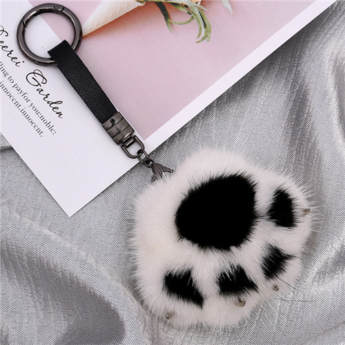 9cm Cute Real Genuine Fur Paw Pompom Ball Bag Charm Keychain Pendant Keyring Tassels