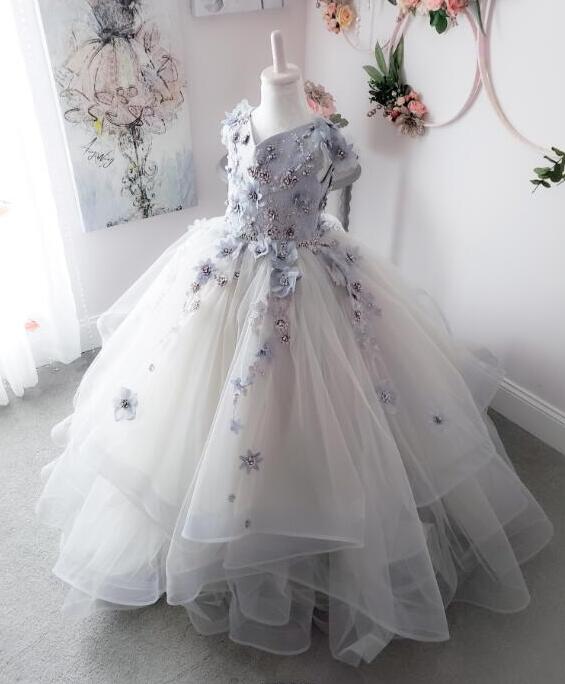 2020 Real Image Flower Girl Dresses for Wedding Lace Beads 3D Floral Appliqued Little Girls Pageant Dresses Party Gowns Princess Wear
