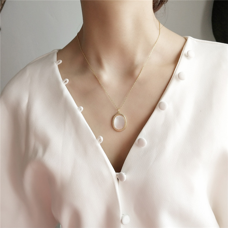45cm Chain Necklaces&Pendants For Women New Wedding Jewelry Gifts 100% 925 Sterling Silver Geometric Oval Shape Shell Pendant Necklace