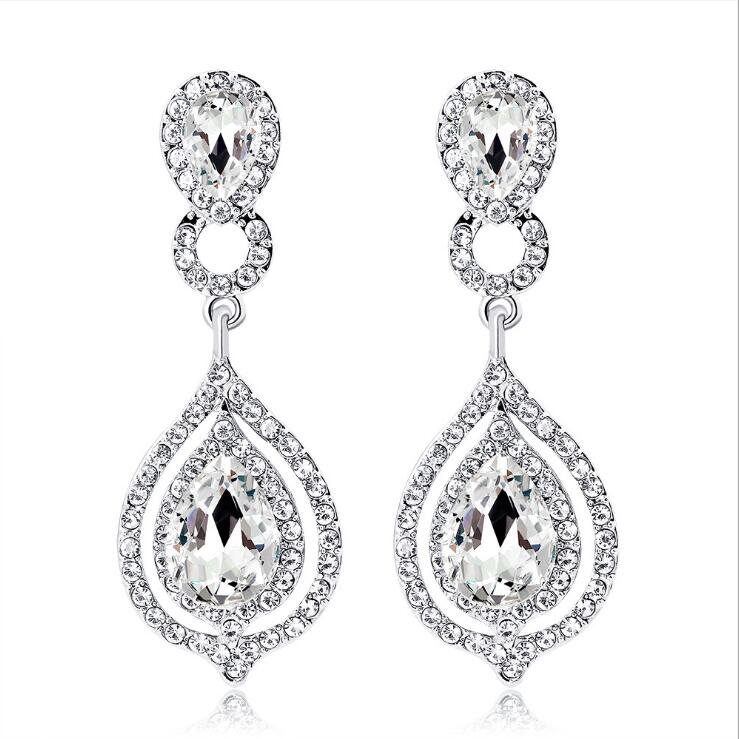 Shining Crystals Earrings Rhinestones Long Drop Earring For Women Bridal Jewelry Wedding Gift For Bridesmaids In Stock Cheap Whole Sale
