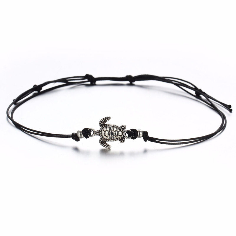 Womens Fashion Beach Anklets Bracelet Turtle Charms Anklet Vintage Wax Rope Summer Holiday Foot Chain Jewelry