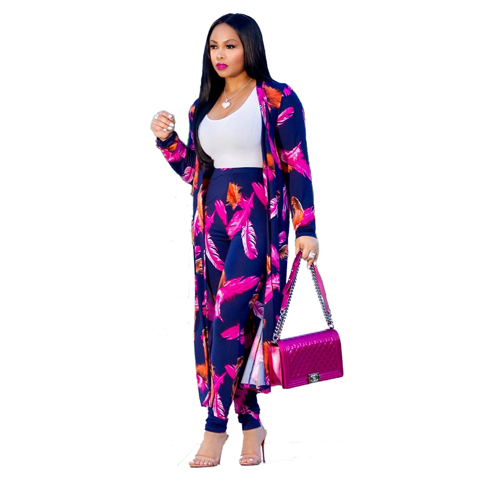 Women 2 Piece Pants Club Outfits Long Sleeve Floral Open Front Cardigan and Pants Set Loose Blouse Coat Long Pants Two Piece